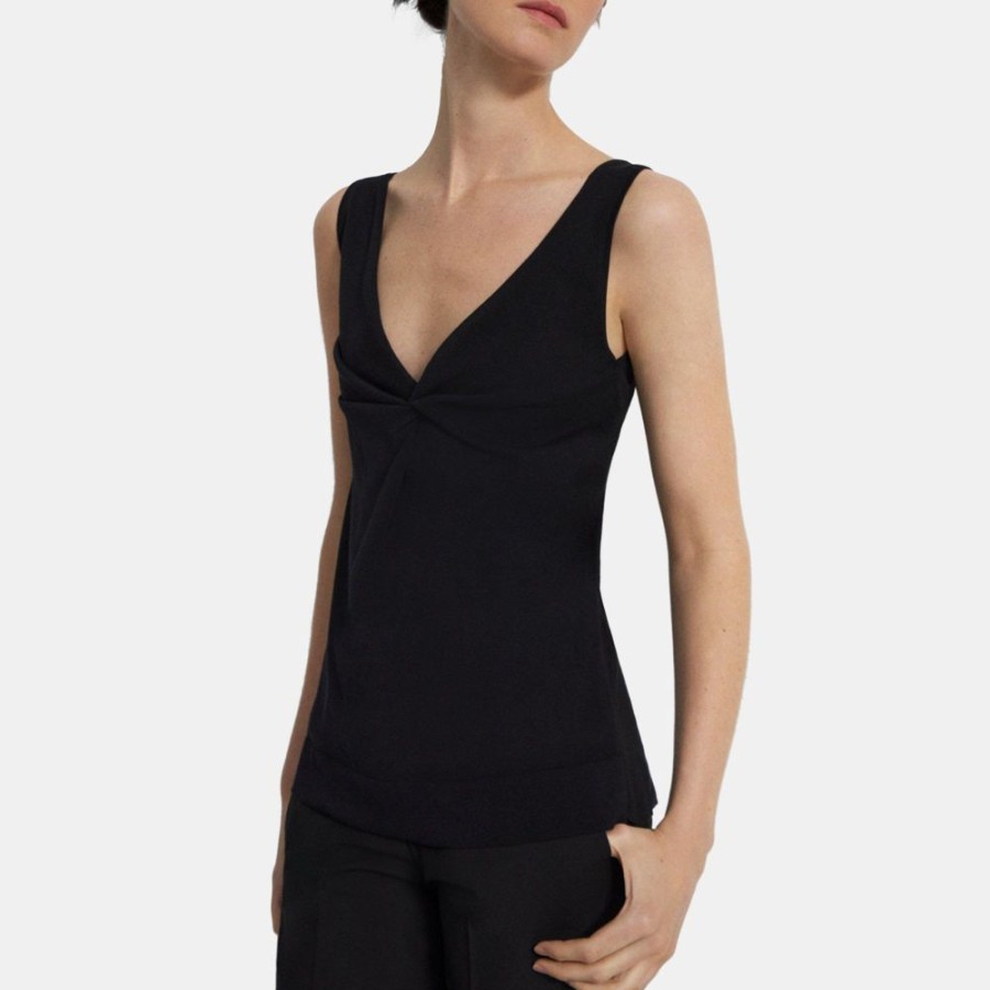 Women Theory Outlet | Twisted Tank Top In Cotton Blend Black