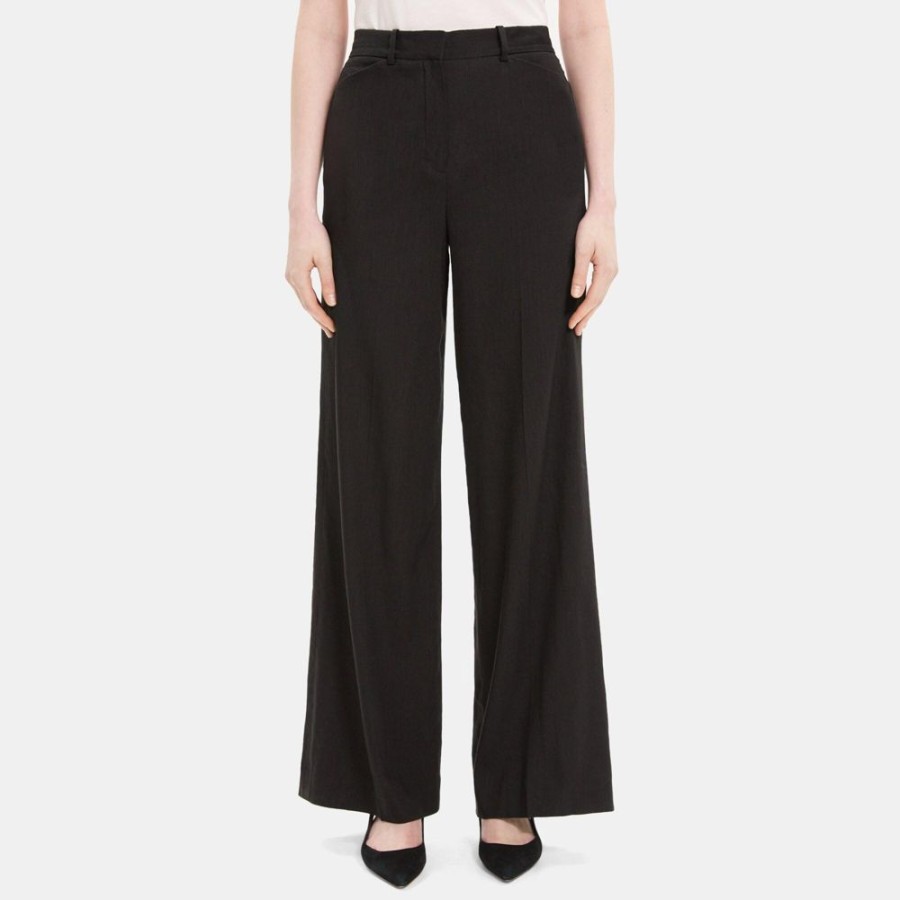 Women Theory Outlet | Wide-Leg Pant In Linen-Blend Black