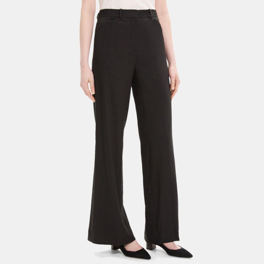 Women Theory Outlet | Wide-Leg Pant In Linen-Blend Black