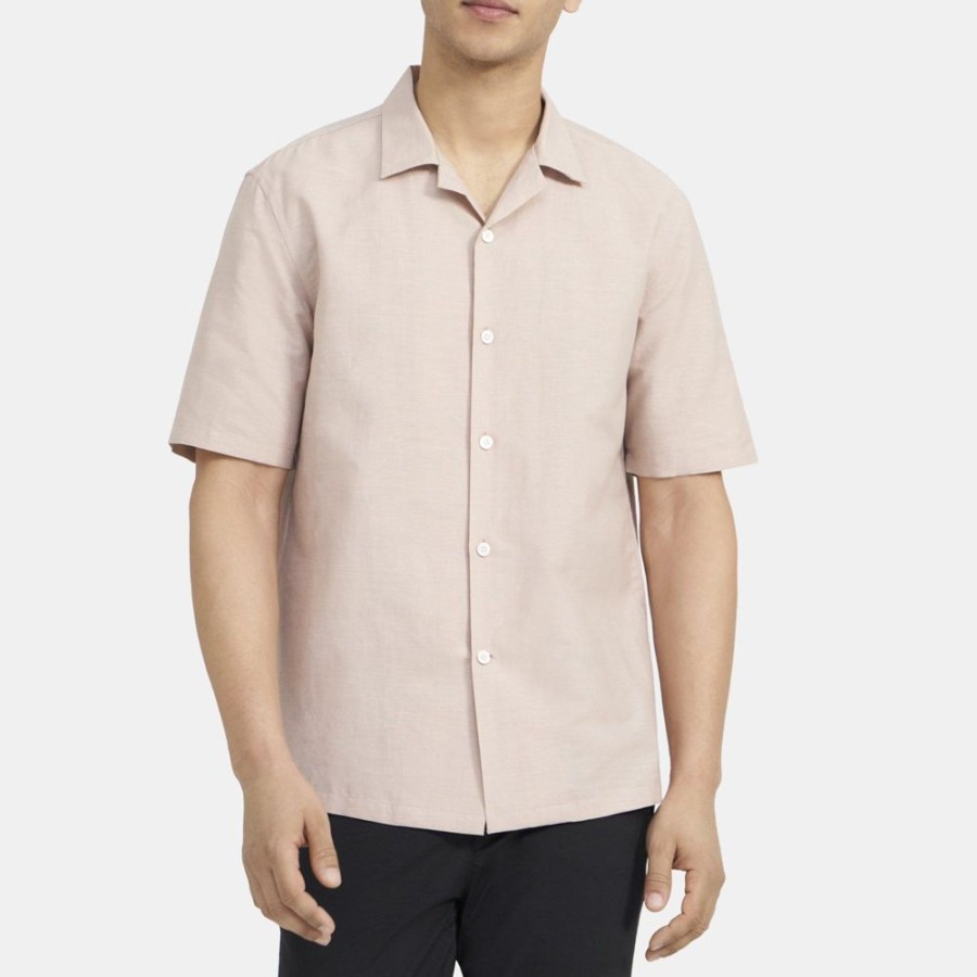 Men Theory Outlet | Short-Sleeve Shirt In Cotton-Linen Lotus