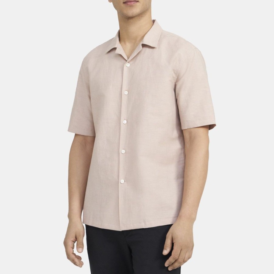 Men Theory Outlet | Short-Sleeve Shirt In Cotton-Linen Lotus