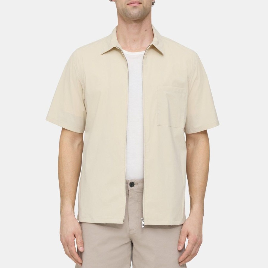 Men Theory Outlet | Camp Collar Short-Sleeve Shirt In Recycled Nylon Peyote