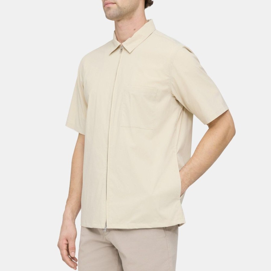 Men Theory Outlet | Camp Collar Short-Sleeve Shirt In Recycled Nylon Peyote