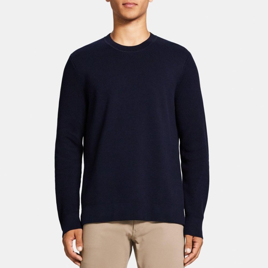 Men Theory Outlet | Crewneck Sweater In Cotton Baltic