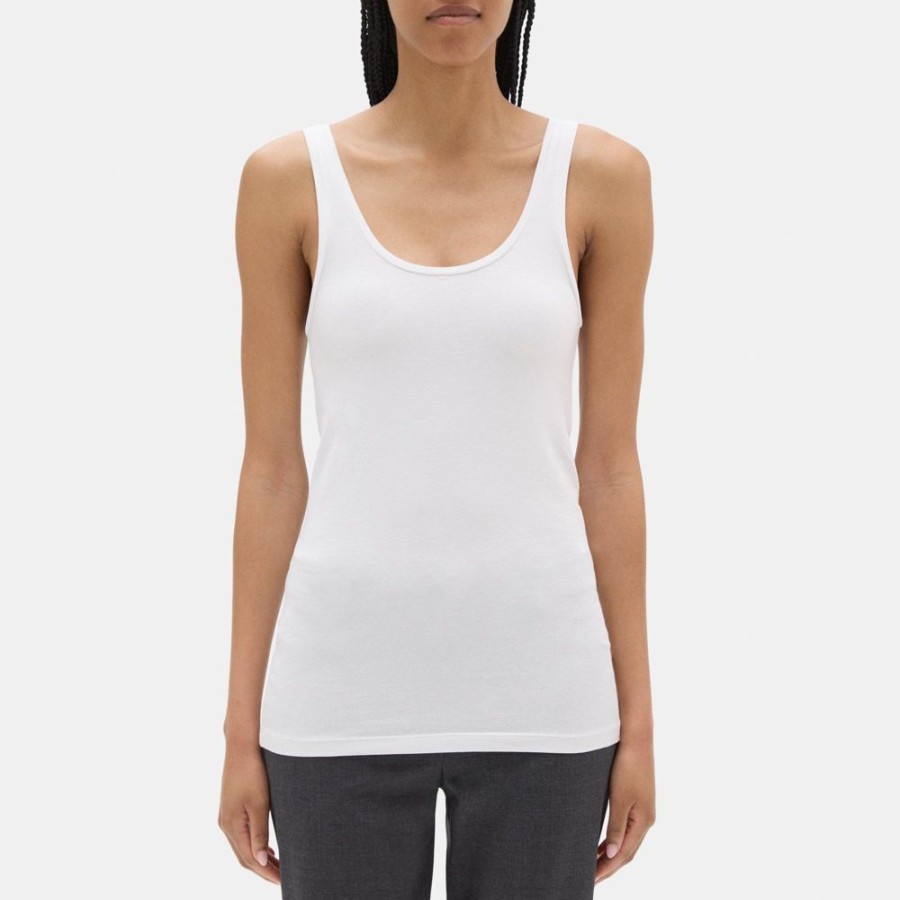 Women Theory Outlet | Scoop-Neck Tank In Stretch Cotton White