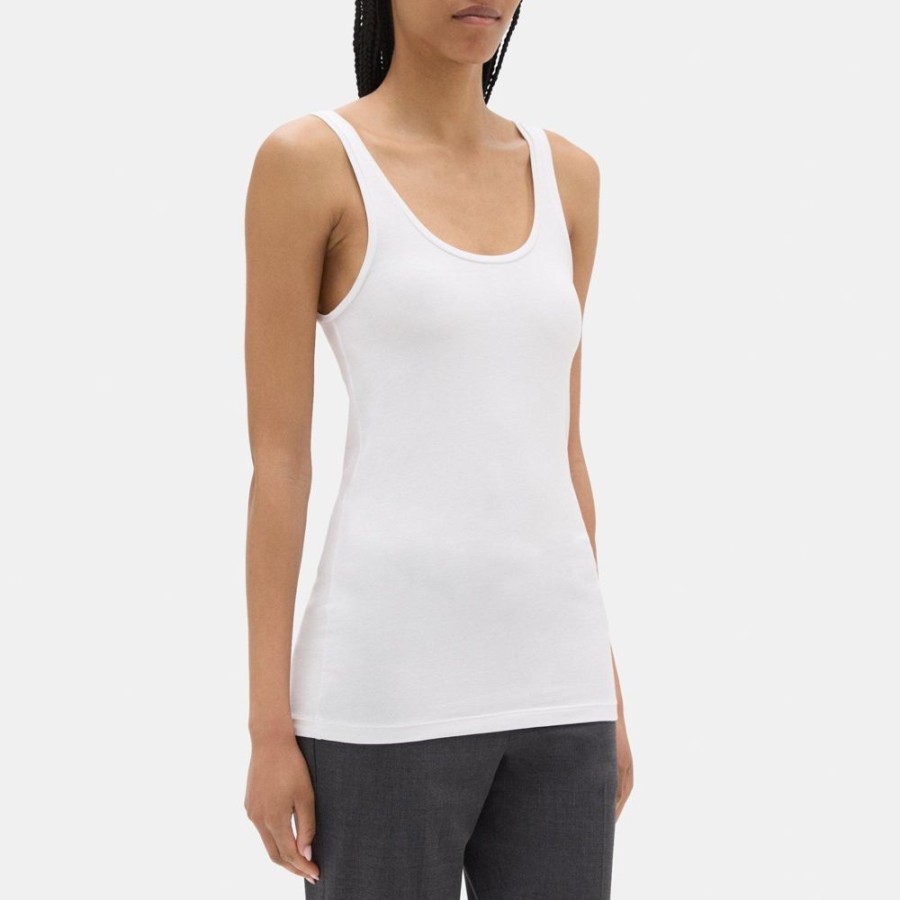 Women Theory Outlet | Scoop-Neck Tank In Stretch Cotton White