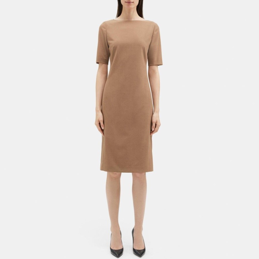 Women Theory Outlet | Sheath Dress In Sevona Stretch Wool Camel