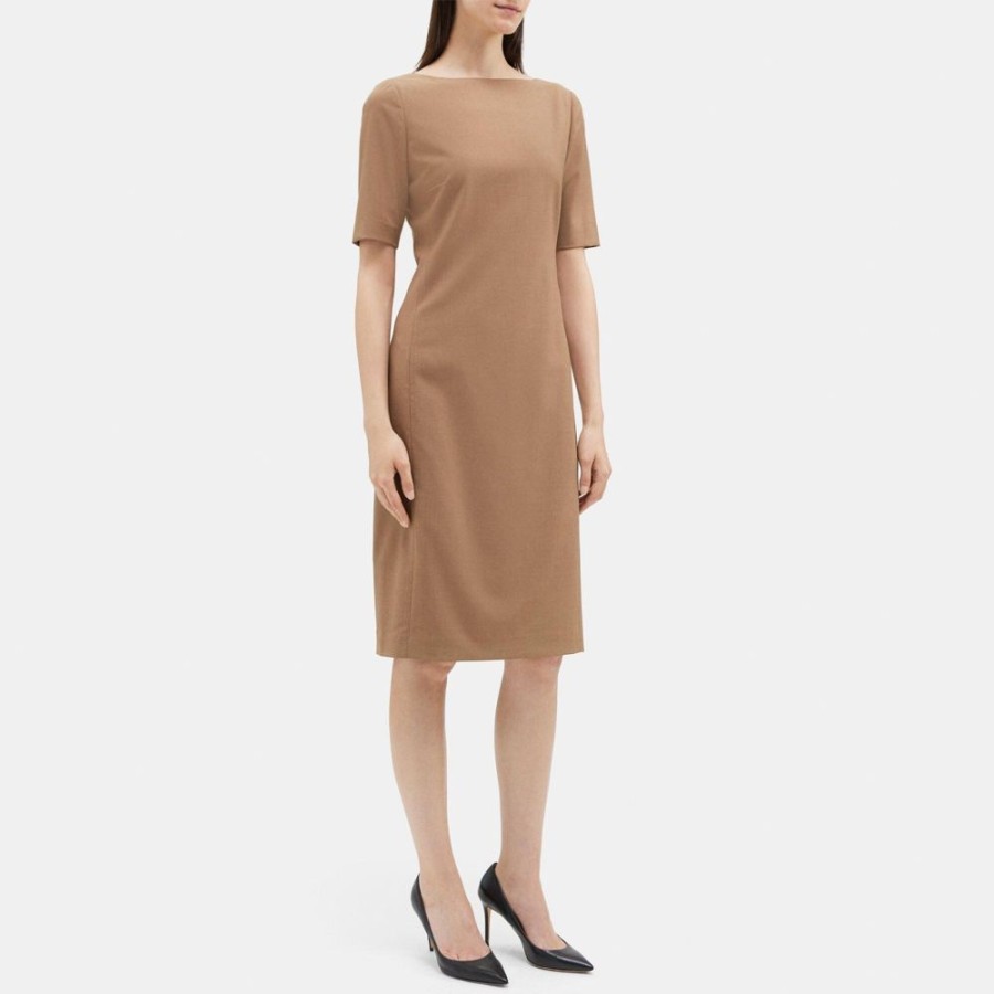 Women Theory Outlet | Sheath Dress In Sevona Stretch Wool Camel