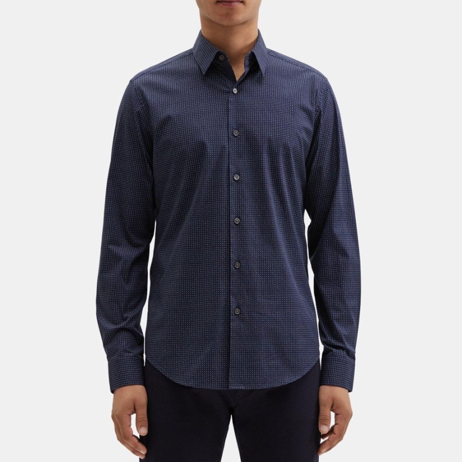 Men Theory Outlet | Tailored Shirt In Stretch Cotton-Blend Eclipse/Olympic