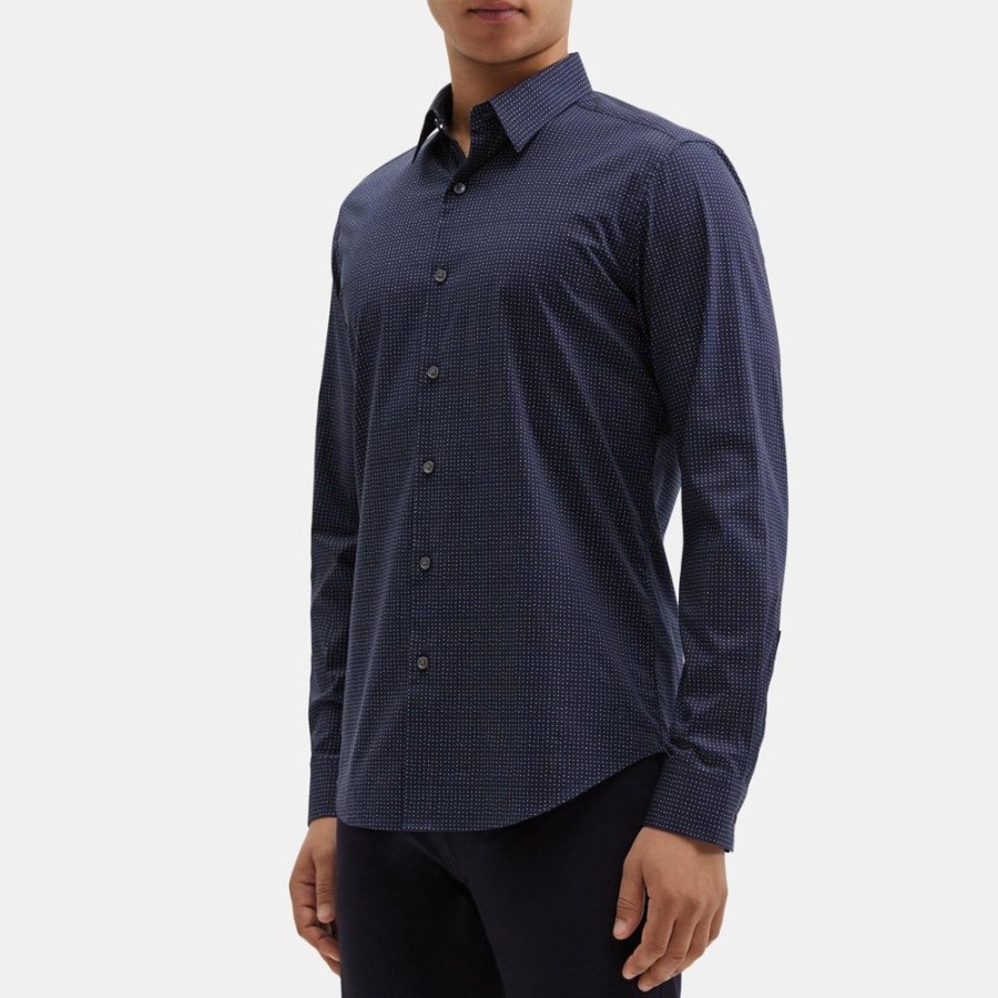 Men Theory Outlet | Tailored Shirt In Stretch Cotton-Blend Eclipse/Olympic