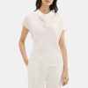 Women Theory Outlet | Short-Sleeve Cowl Top In Silk Georgette Ivory