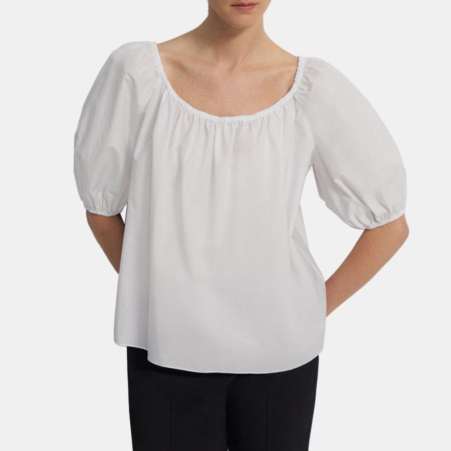 Women Theory Outlet | Scoop Neck Top In Cotton Blend White