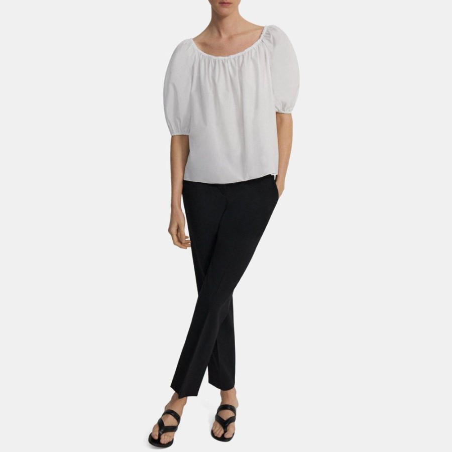 Women Theory Outlet | Scoop Neck Top In Cotton Blend White