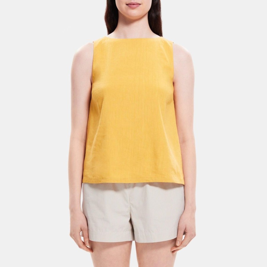 Women Theory Outlet | Boatneck Shell Top In Linen-Blend Cornsilk