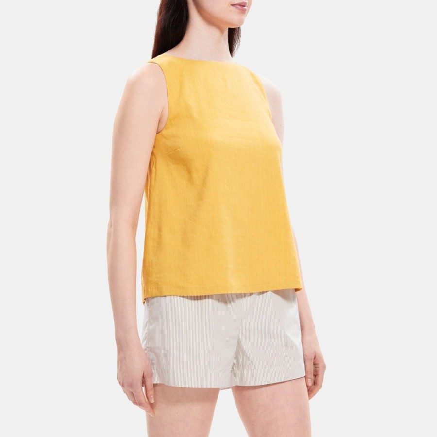 Women Theory Outlet | Boatneck Shell Top In Linen-Blend Cornsilk