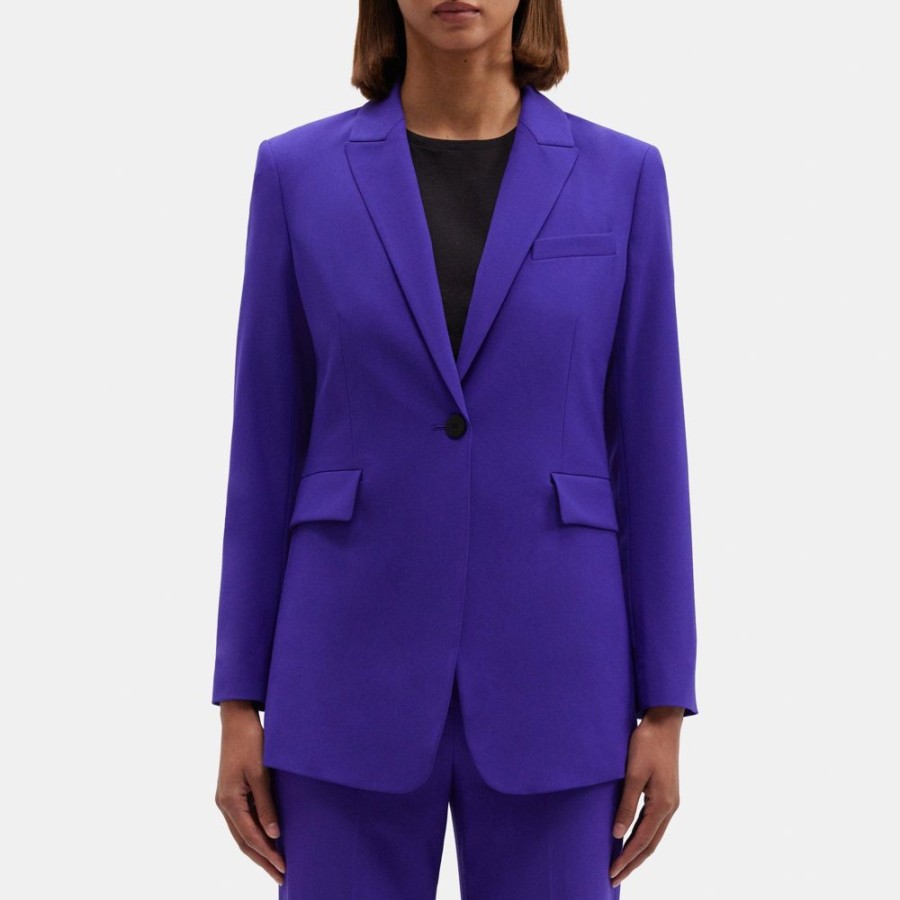 Women Theory Outlet | Fitted Blazer In Stretch Wool Blue Iris