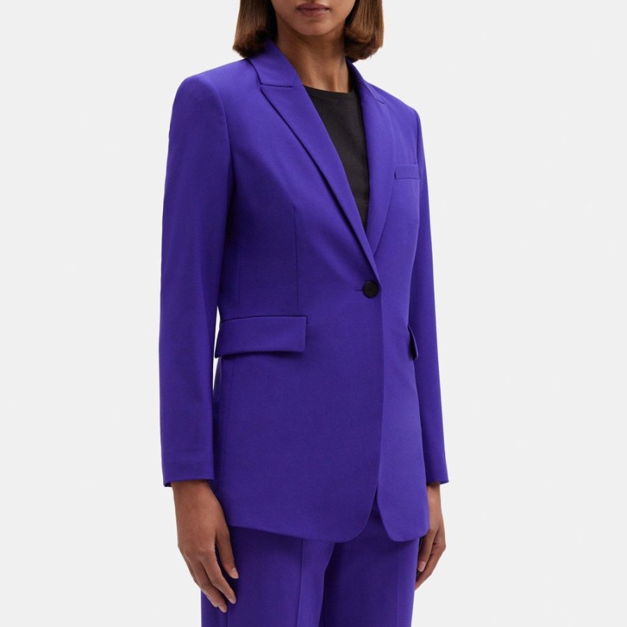 Women Theory Outlet | Fitted Blazer In Stretch Wool Blue Iris