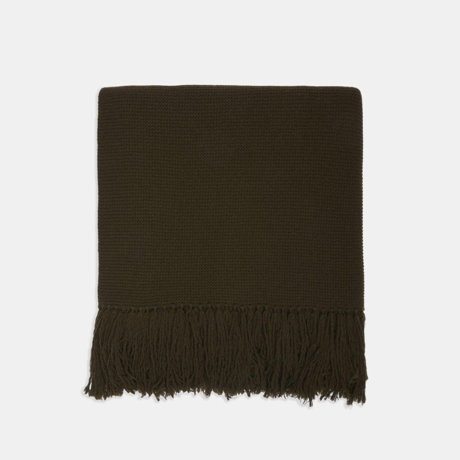 Women Theory Outlet | Fringe Blanket Scarf In Felted Wool-Cashmere Military