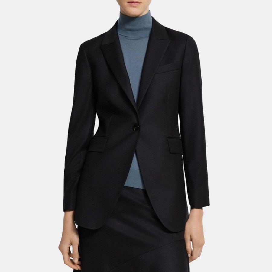 Women Theory Outlet | Single-Breasted Blazer In Wool Flannel Black