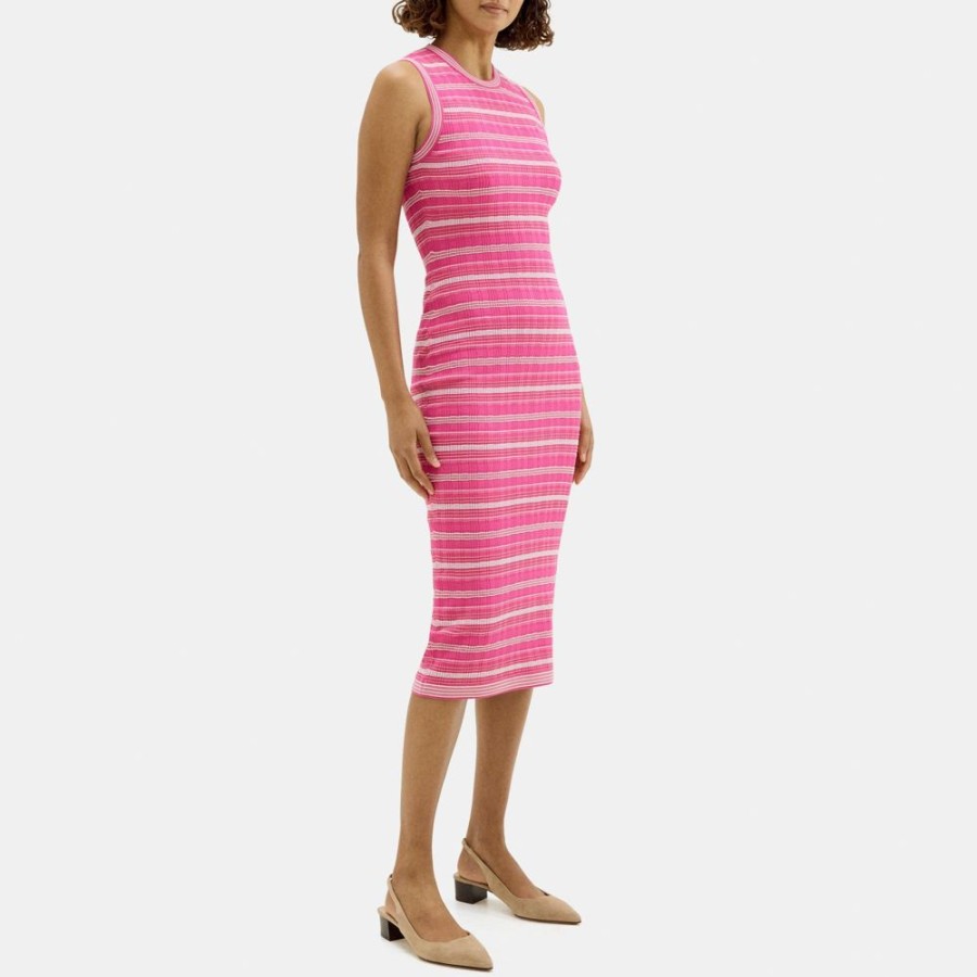 Women Theory Outlet | Striped Midi Dress In Crepe Knit Carnation Multi