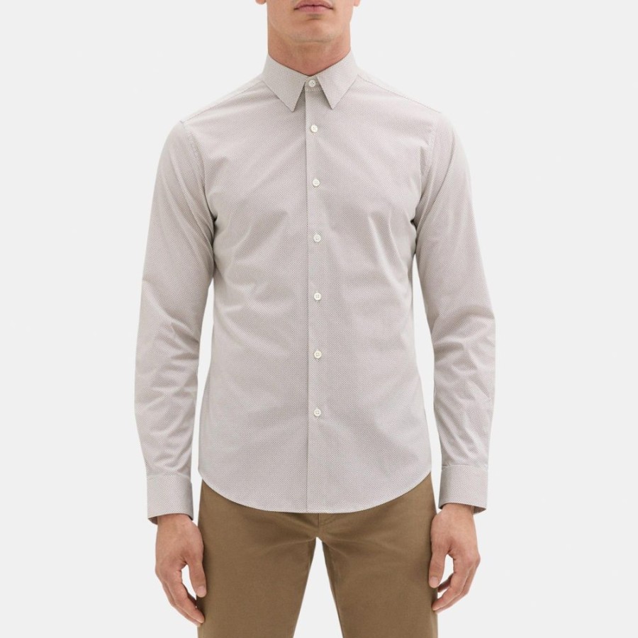 Men Theory Outlet | Tailored Shirt In Dotted Cotton White/Fawn