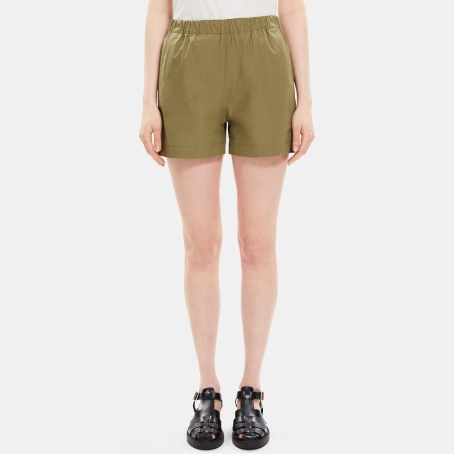 Women Theory Outlet | Pull-On Short In Cotton Poplin Burnt Olive