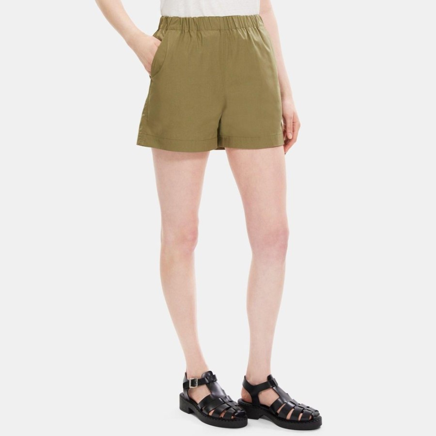 Women Theory Outlet | Pull-On Short In Cotton Poplin Burnt Olive