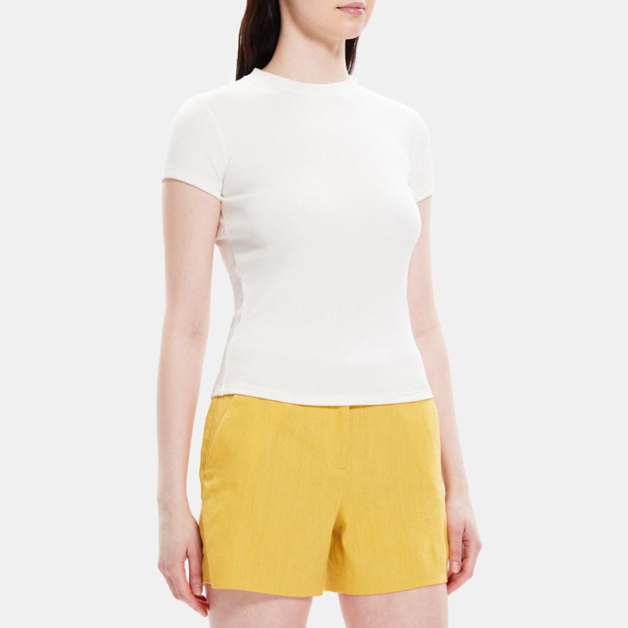 Women Theory Outlet | Tiny Tee In Ribbed Modal Cotton White