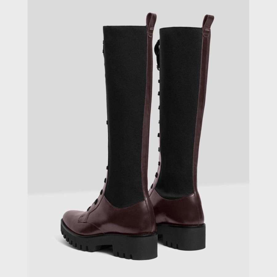 Women Theory Outlet | Laced Lug Boot In Leather Oxblood