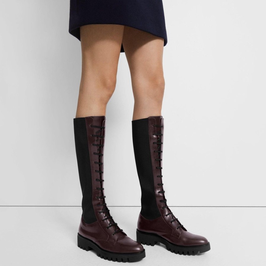 Women Theory Outlet | Laced Lug Boot In Leather Oxblood