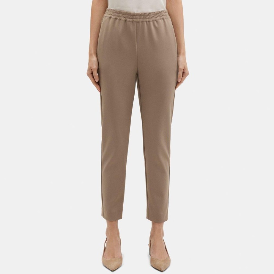 Women Theory Outlet | Tapered Pant In Tech Knit Desert Taupe