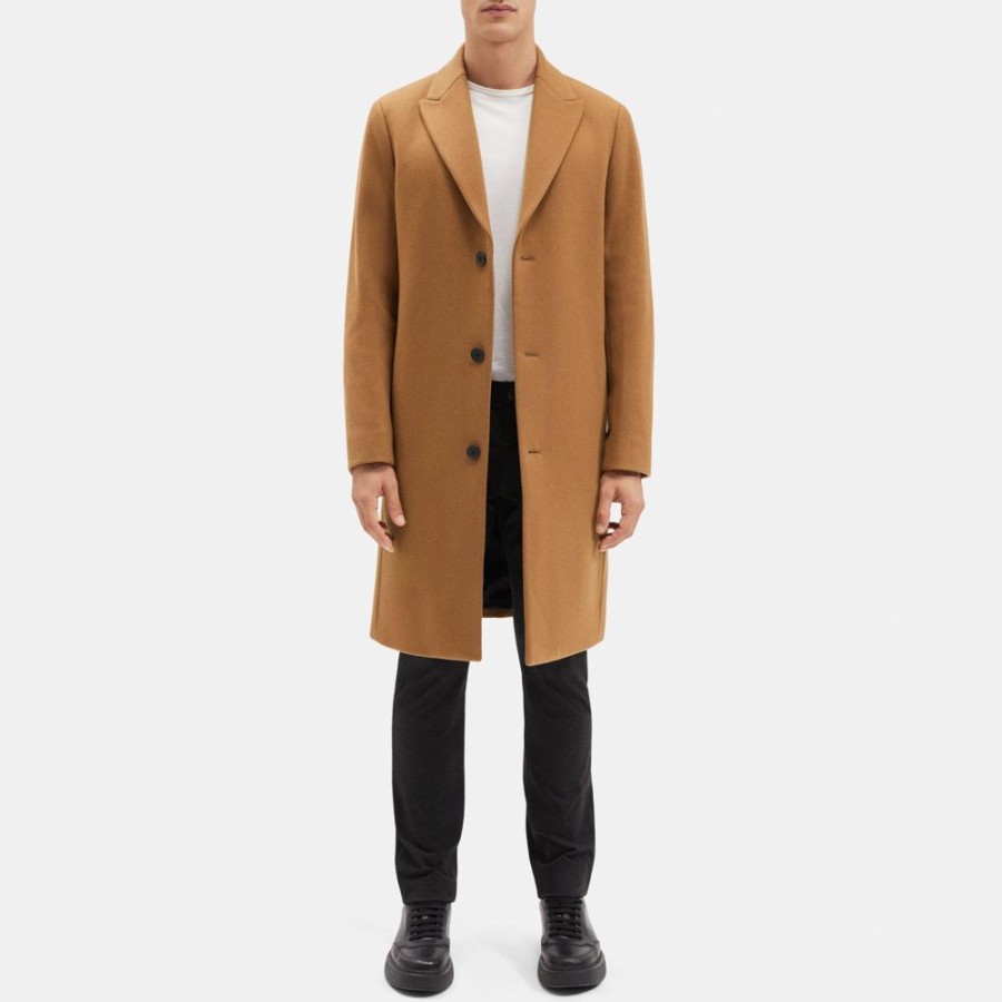 Men Theory Outlet | Tailored Coat In Wool-Blend Twill Dark Camel