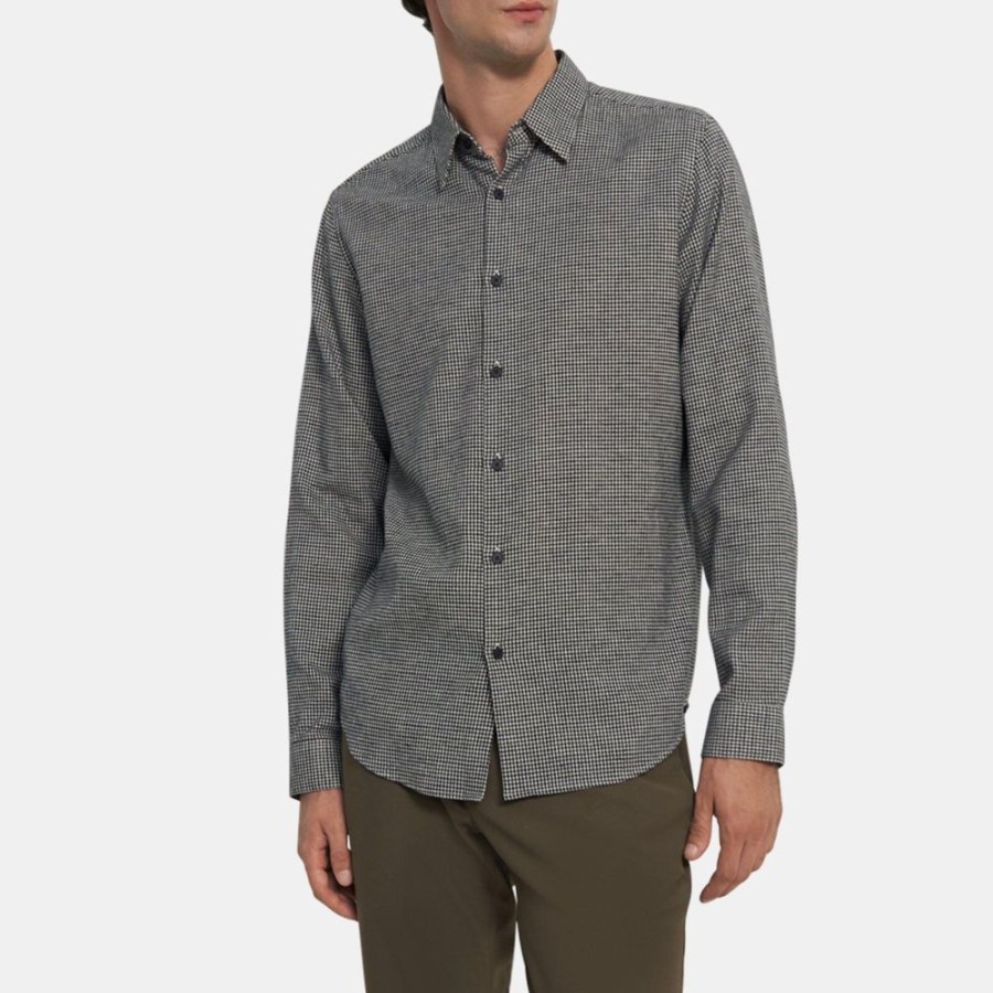 Men Theory Outlet | Standard-Fit Shirt In Overdyed Gingham Cotton Winter White