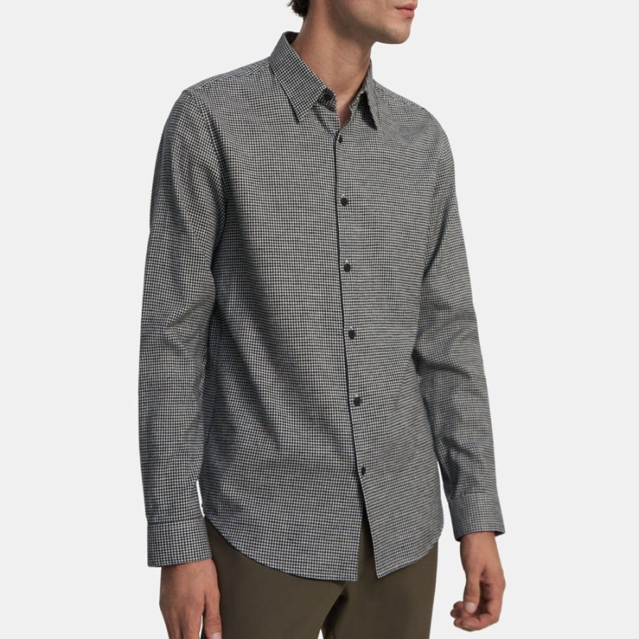 Men Theory Outlet | Standard-Fit Shirt In Overdyed Gingham Cotton Winter White