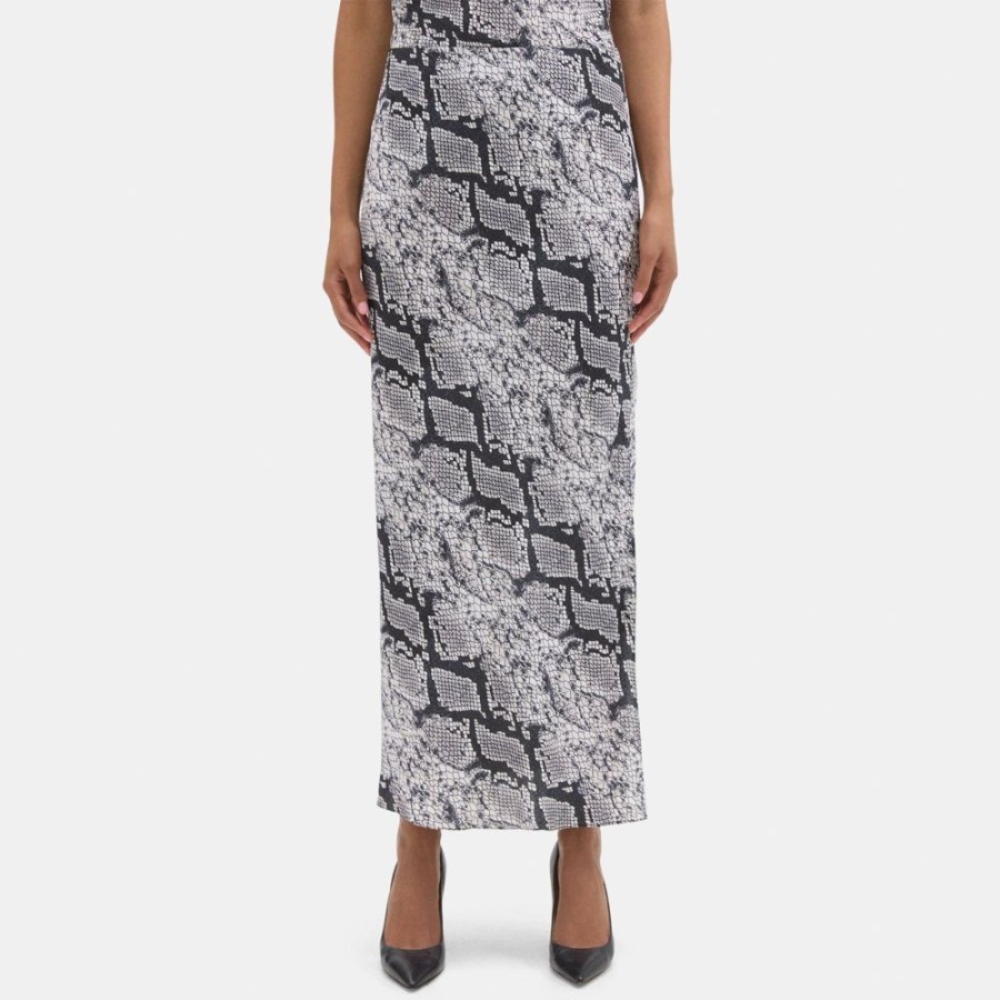 Women Theory Outlet | Maxi Slip Skirt In Python-Printed Silk Georgette Grey Multi