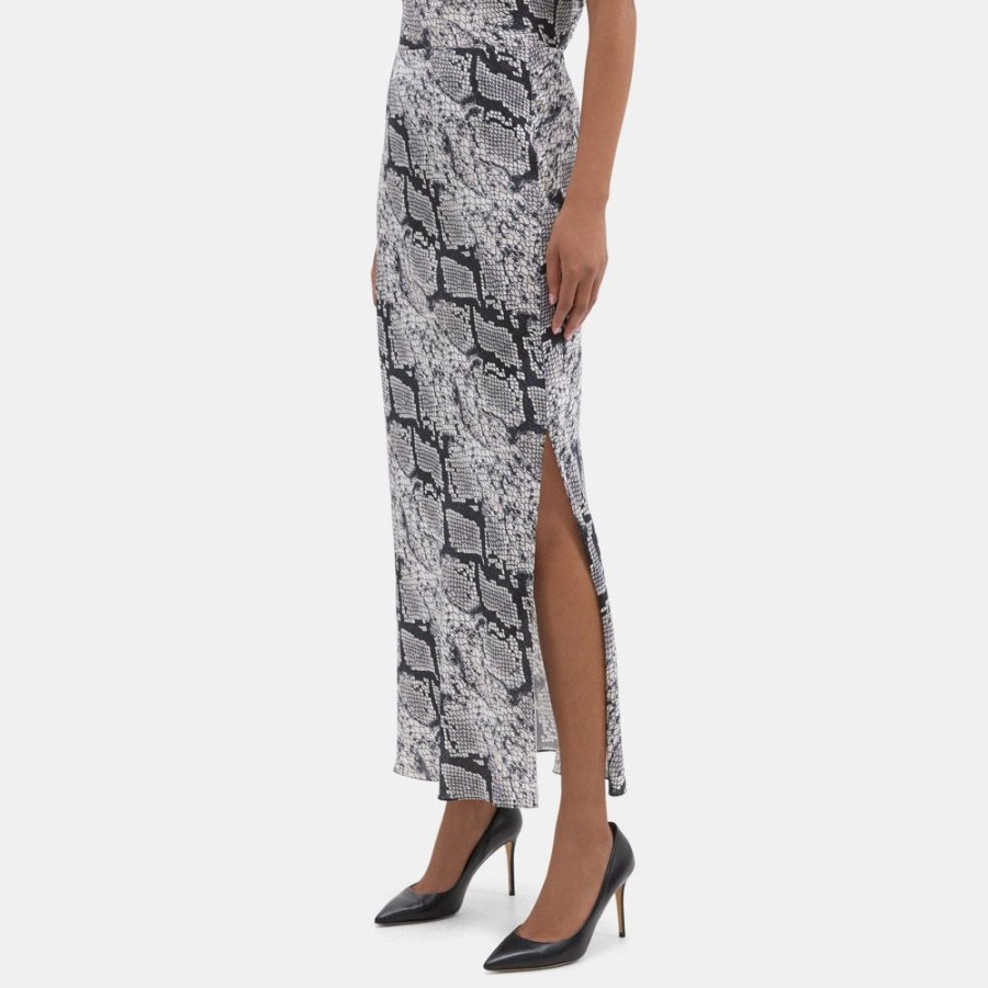 Women Theory Outlet | Maxi Slip Skirt In Python-Printed Silk Georgette Grey Multi