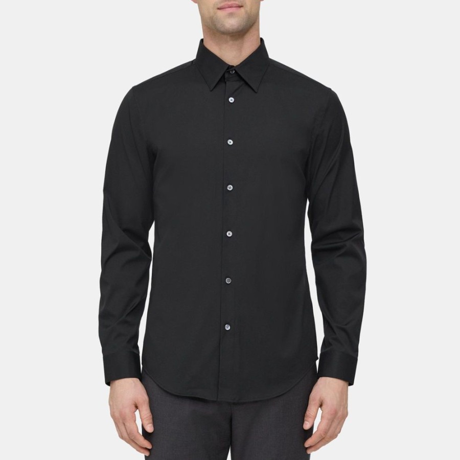 Men Theory Outlet | Tailored Shirt In Stretch Cotton Black