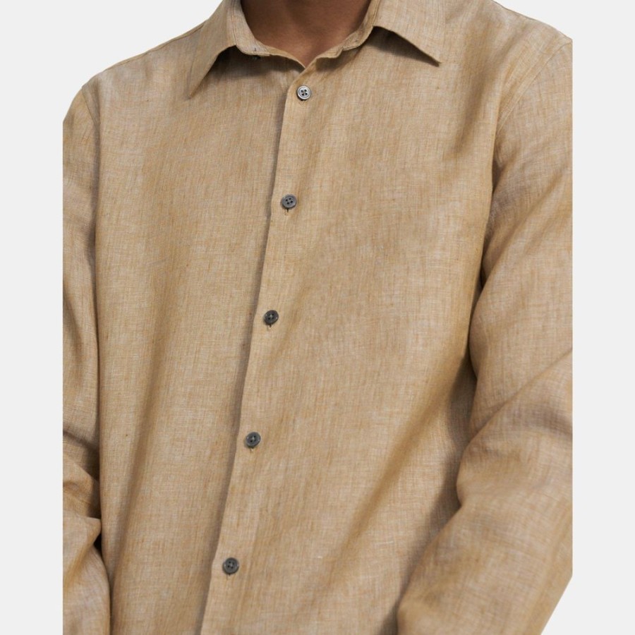 Men Theory Outlet | Standard-Fit Shirt In Linen Sepia