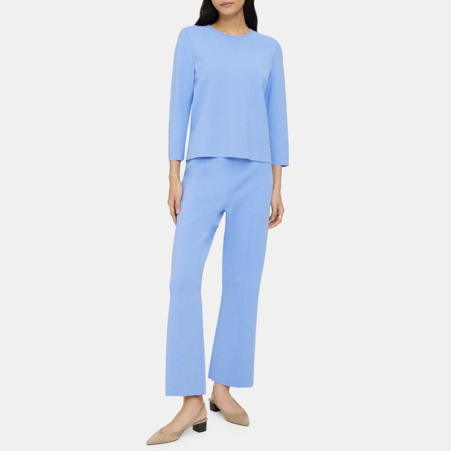 Women Theory Outlet | Cropped Flare Pant In Crepe Knit Cornflower