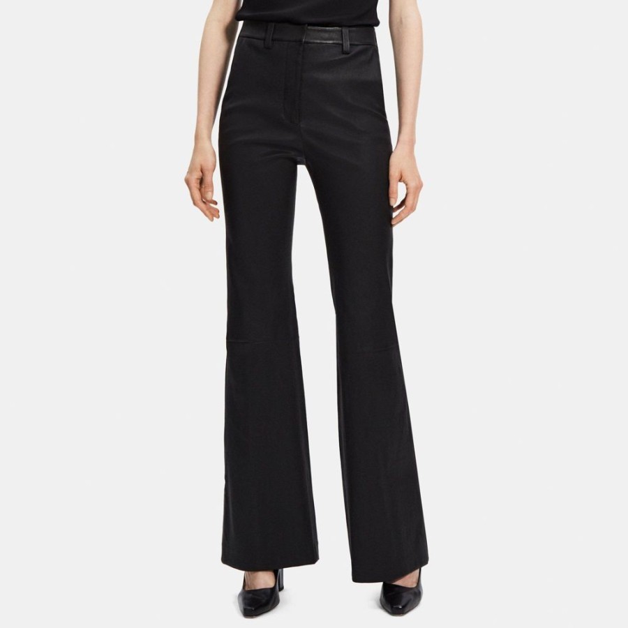 Women Theory Outlet | Flared High-Waist Pant In Leather Black