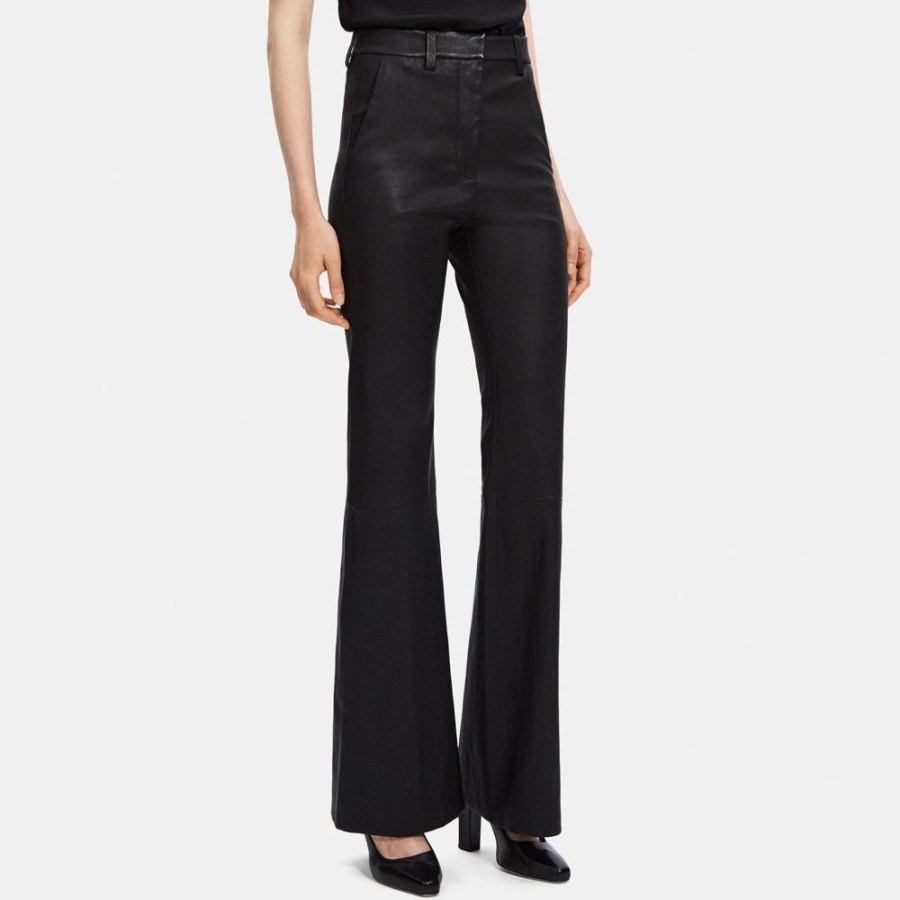 Women Theory Outlet | Flared High-Waist Pant In Leather Black