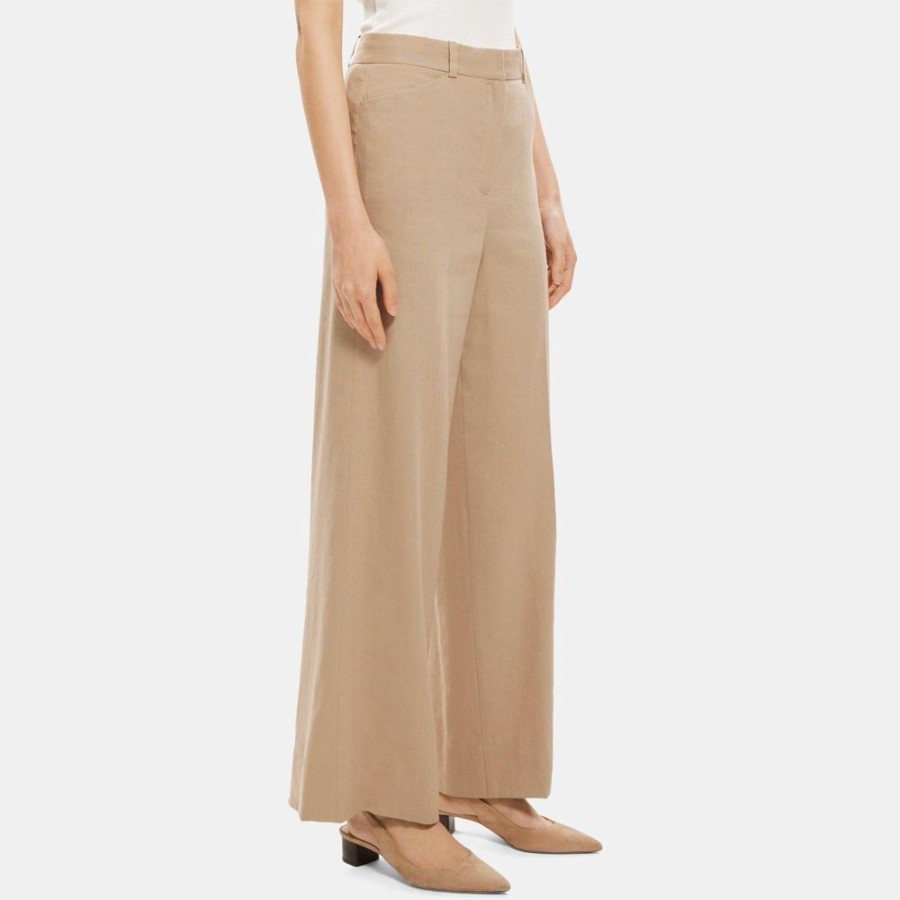 Women Theory Outlet | Wide-Leg Pant In Linen-Blend Taupe