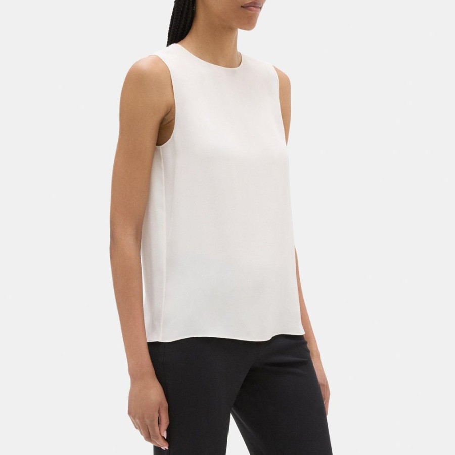 Women Theory Outlet | Straight Shell Top In Silk Georgette Ivory