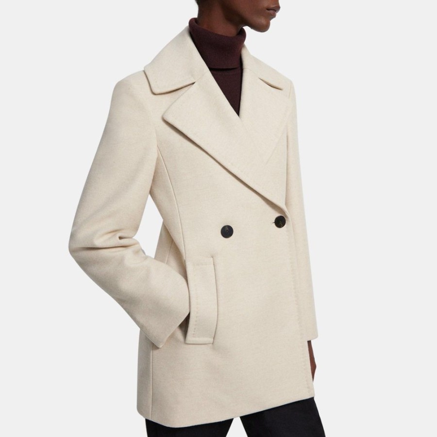 Women Theory Outlet | Sculpted Peacoat In Recycled Wool Melton