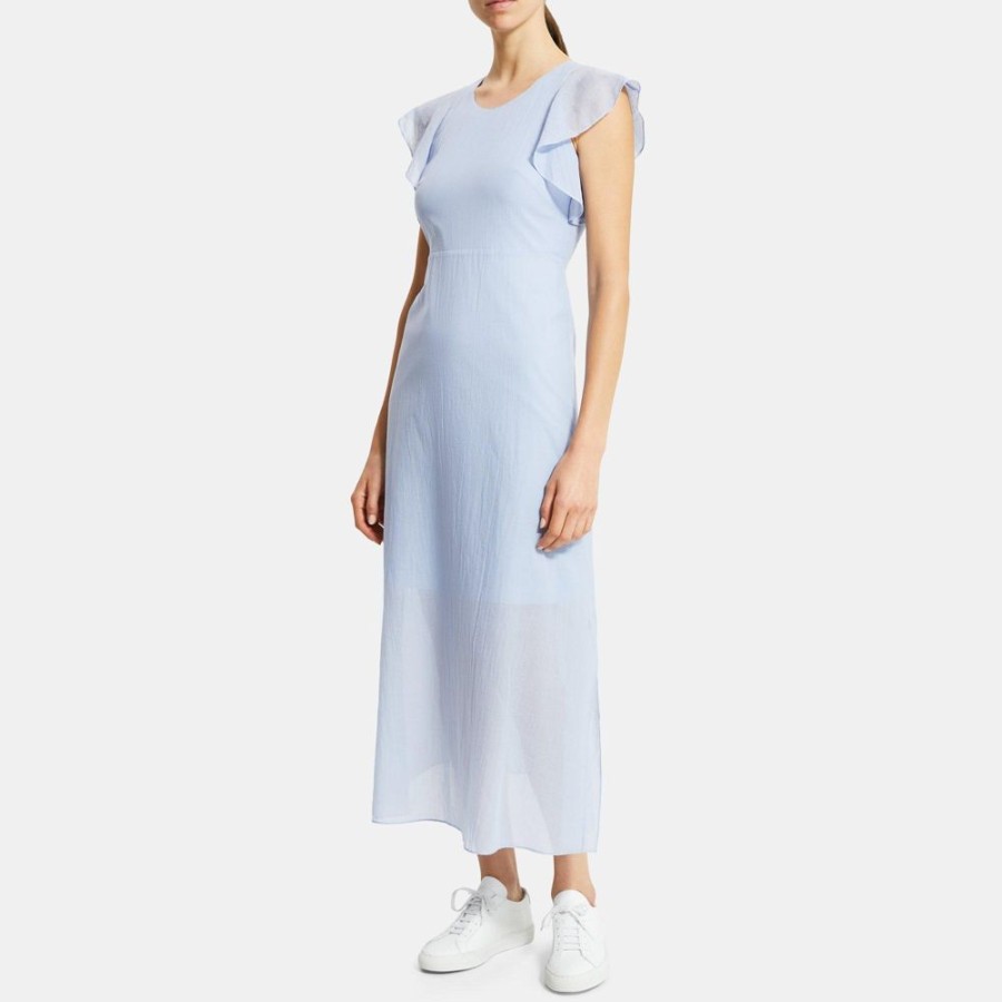 Women Theory Outlet | Ruffle Sleeve Dress In Organic Cotton Baby Blue