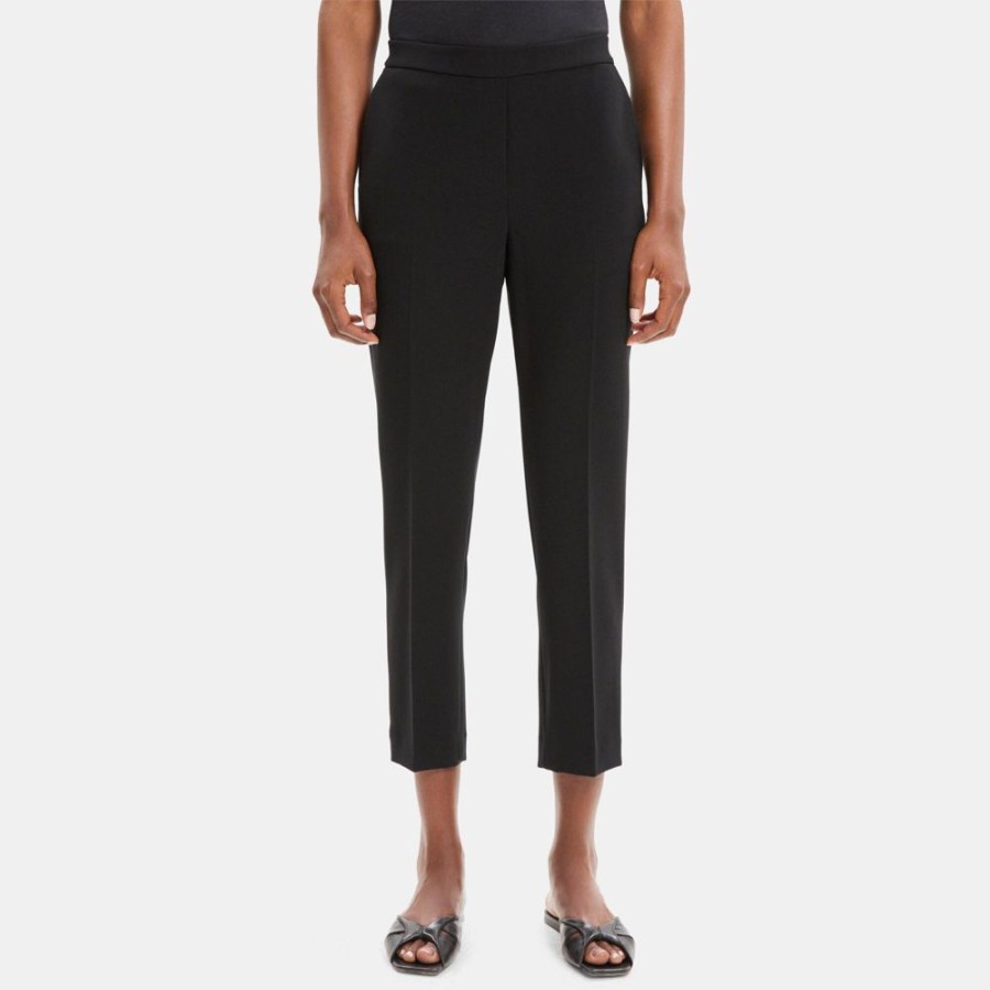 Women Theory Outlet | Cropped Slim Pull-On Pant In Crepe Black