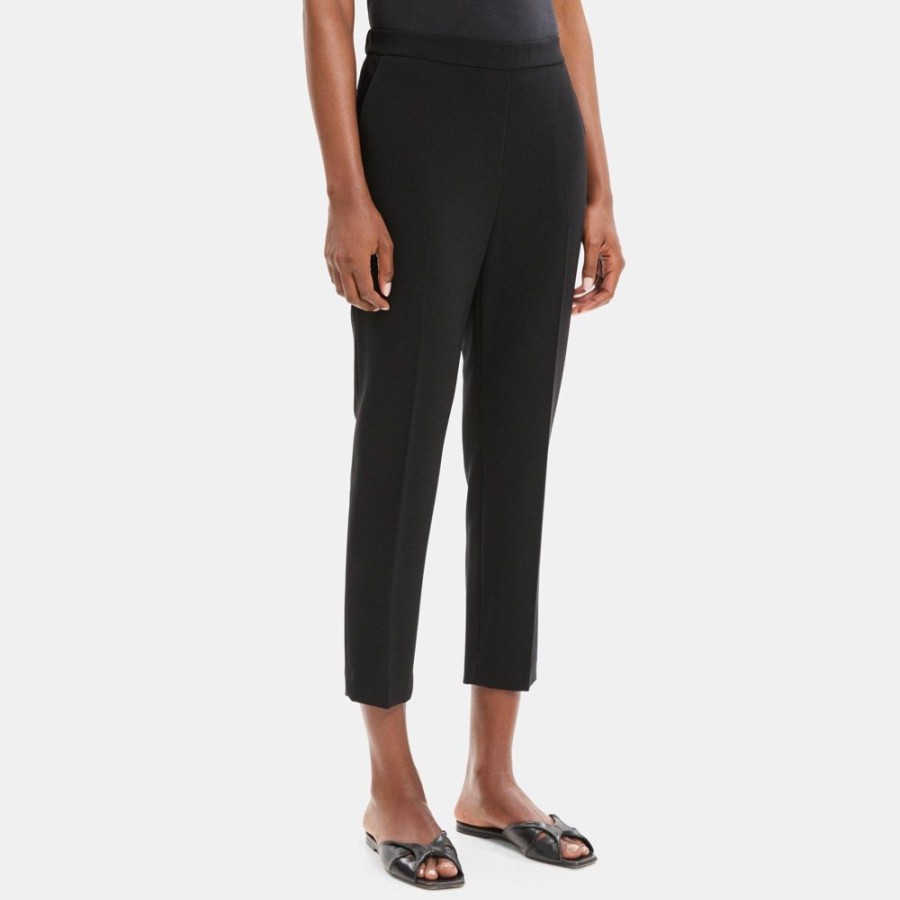 Women Theory Outlet | Cropped Slim Pull-On Pant In Crepe Black