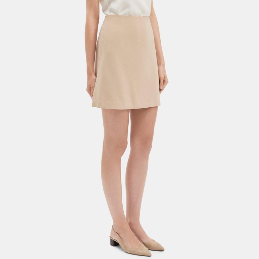 Women Theory Outlet | Mini Skirt In Crepe Nude Khaki