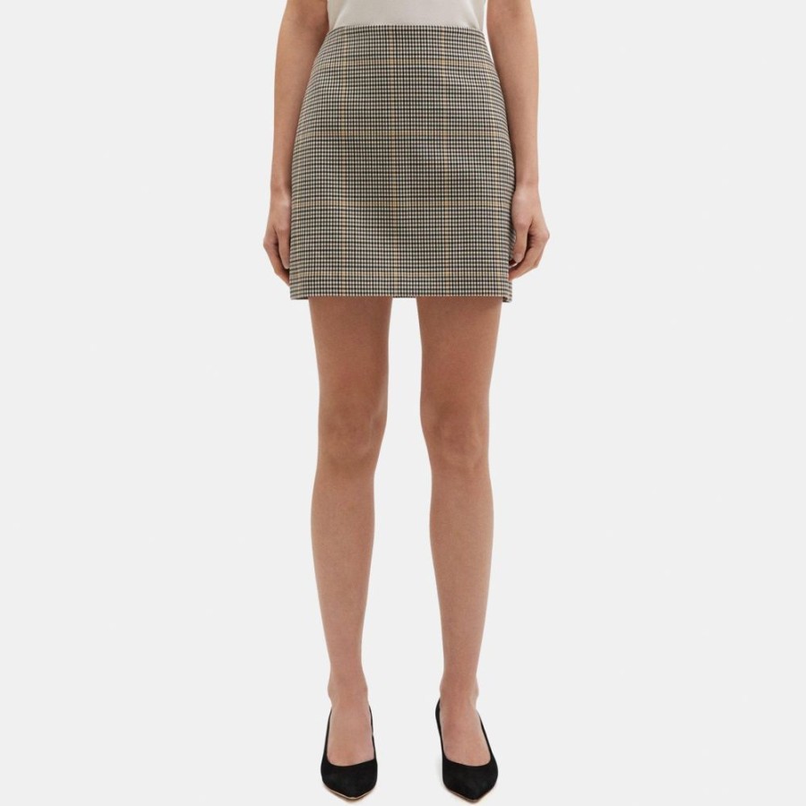 Women Theory Outlet | Mini Skirt In Checked Wool-Blend Ivory Multi