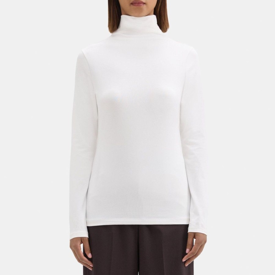 Women Theory Outlet | Long-Sleeve Turtleneck Tee In Pima Cotton Jersey Ivory